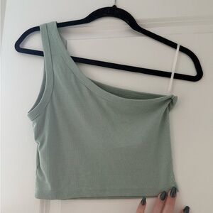 One-Shoulder Ribbed Top in Sage Green